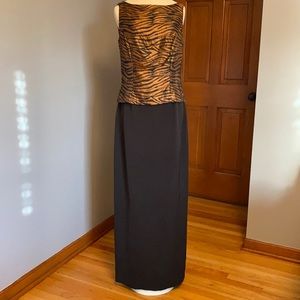 Animal print evening gown with beaded bodice